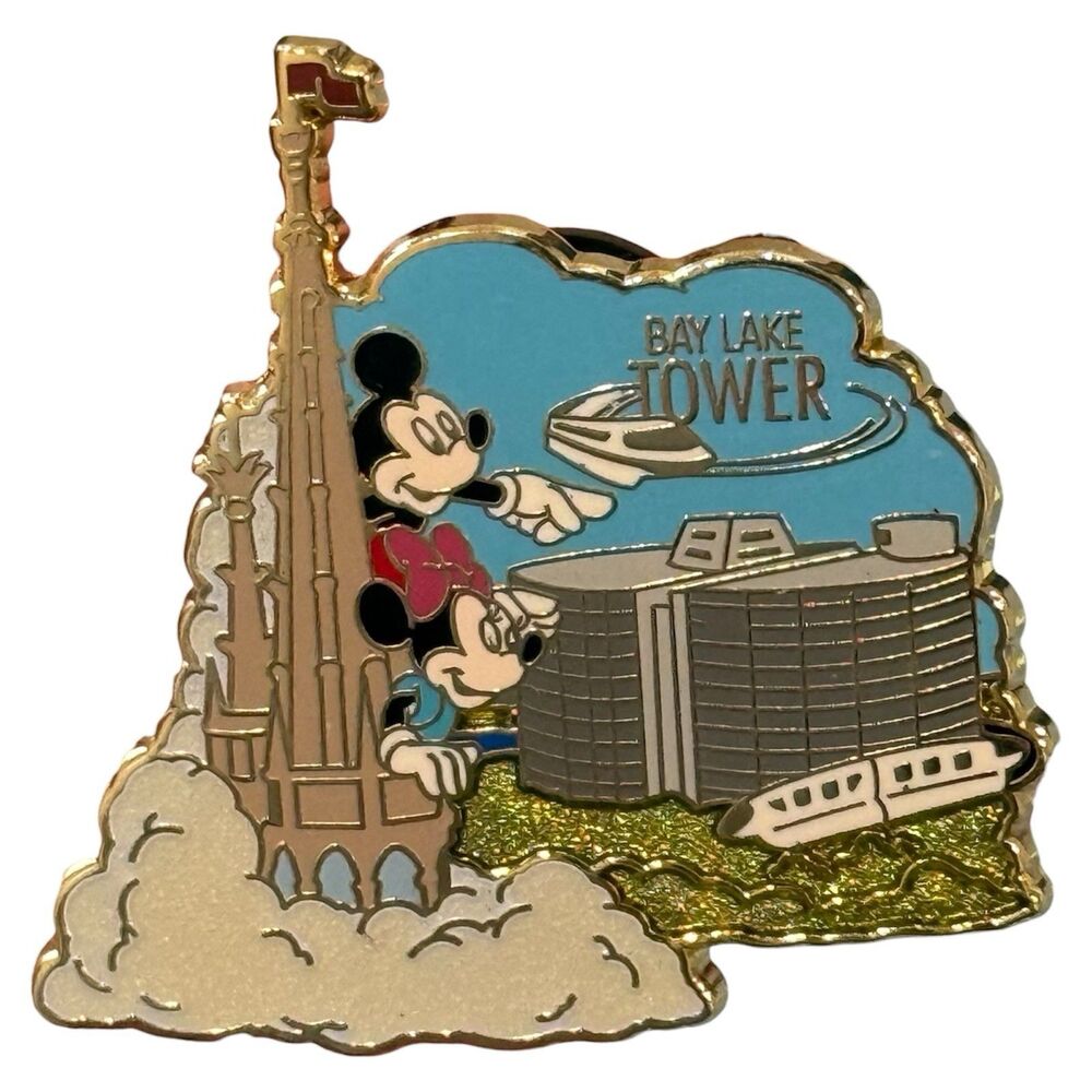 Disney Bay Lake Tower DVC Pin Mickey Minnie Monorail Resort Logo Gold Enamel